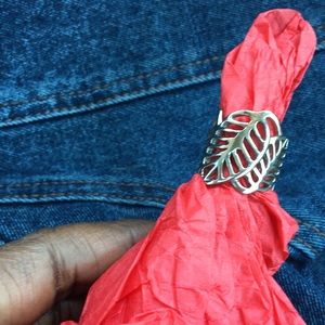 Stainless Steel Silver Leaf Ring